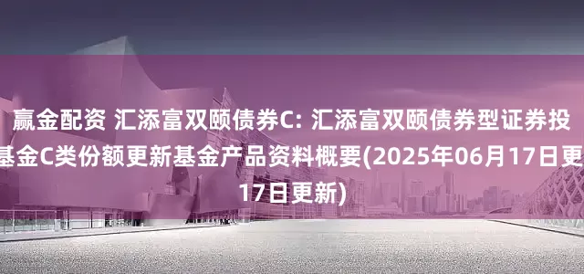 赢金配资 汇添富双颐债券C: 汇添富双颐债券型证券投资基金C类份额更新基金产品资料概要(2025年06月17日更新)